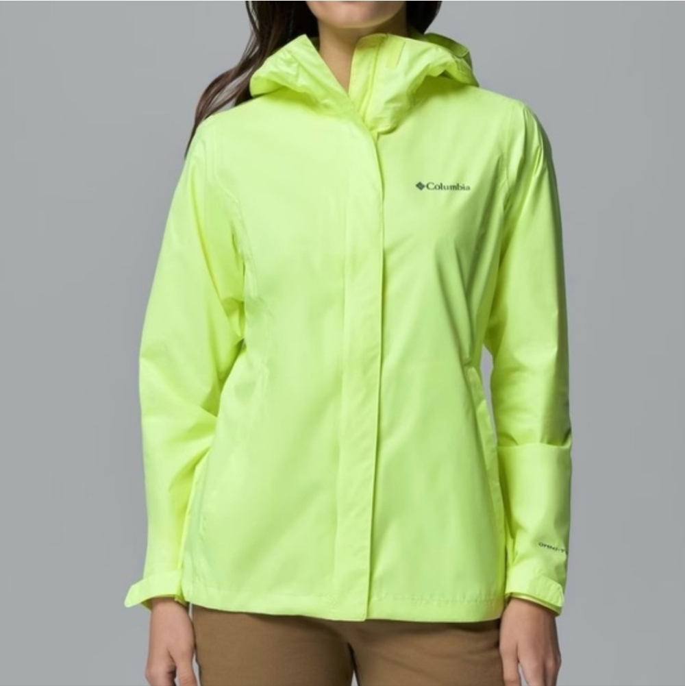 COLUMBIA Arcadia Neon Green Rain Jacket Size SMALL